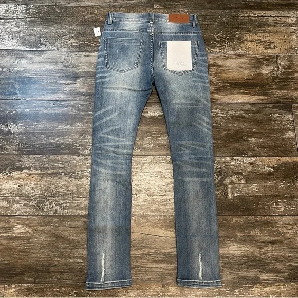Stampd Jeans Womens Size 28 Pacific Blue‎ Busted Knee Distressed $300 Retail NEW - Picture 9 of 15